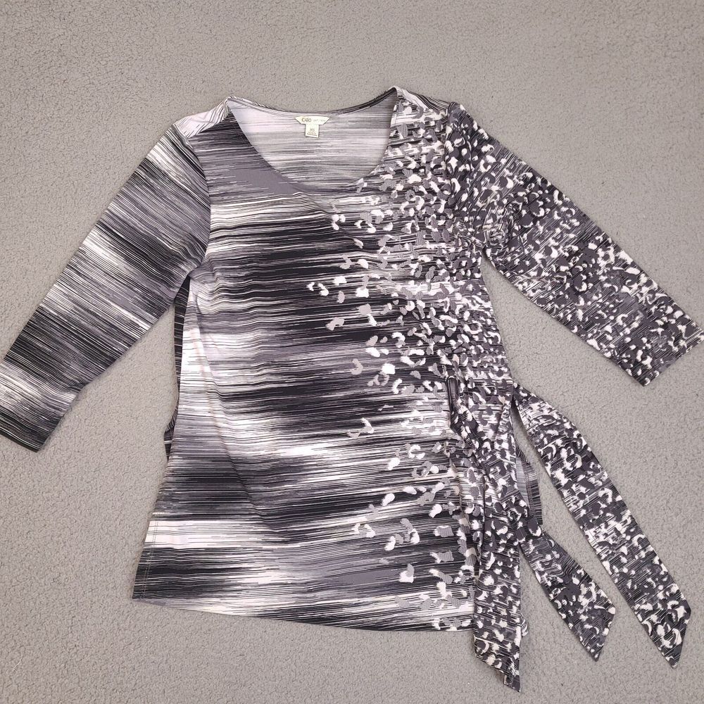 Cato Womens Black‎ White Striped Boatneck Tie Front Top Size XS